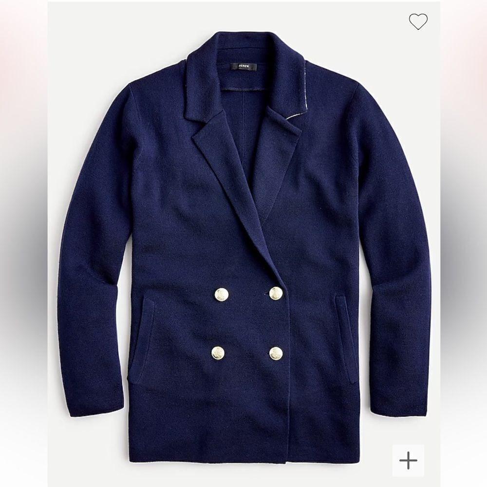J Crew Navy Blue Double Breasted Gold Button Sweater Blazer | L
